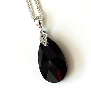 Black Crystal Teardrop Necklace, Black Pendant, Crystal Teardrop Necklace, Silver Necklace,  Crystal Drop Necklace, Gifts for Her