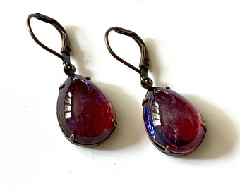 Dragons Breath Teardrop Earrings: Vintage Inspired Antique Brass, Gift, Dangle, Drop, ArtistInJewelry