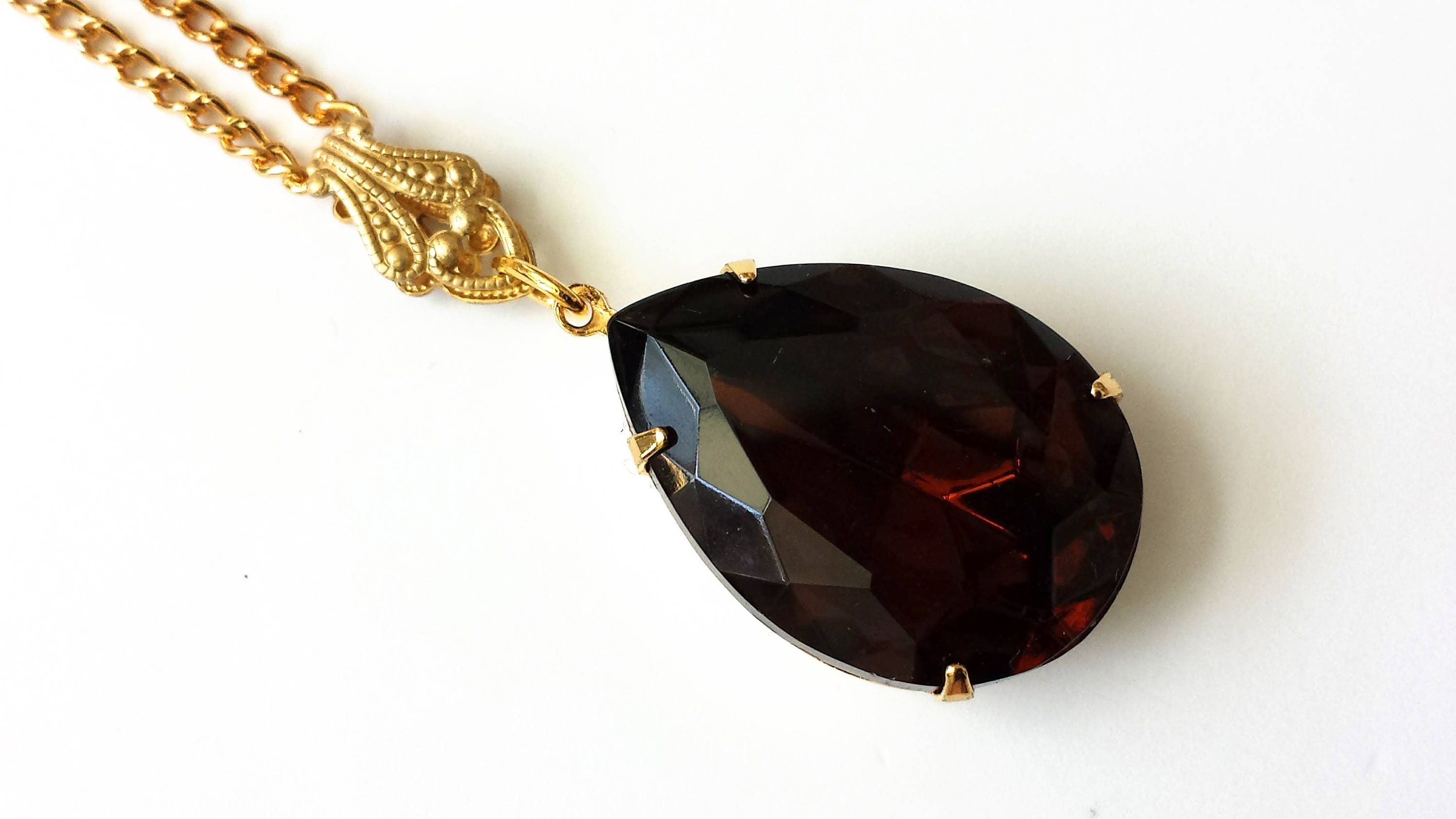 Dark Topaz Pendant Necklace Dark Brown Rhinestone Necklace | Etsy