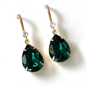 Emerald Crystal Teardrop Earrings, Emerald Green Earrings, Elegant Bridesmaid Gifts, Choose Your Color Crystal, Wedding Bridal Jewelry image 6