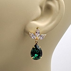 Emerald Crystal Post Earrings Emerald Green Earrings Bridesmaid Jewelry Gifts Crystal Post Earrings Emerald Drop Earrings Prom Earrings image 9