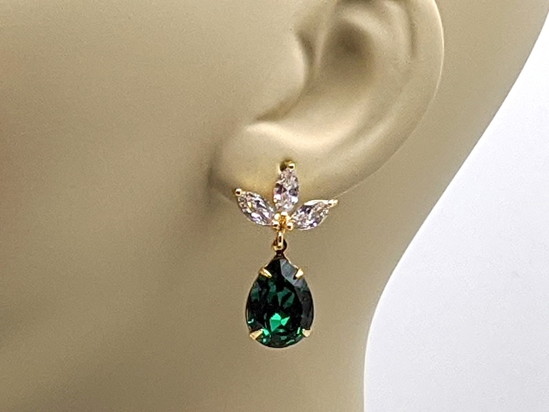 Emerald Crystal Post Earrings Emerald Green Earrings Bridesmaid Jewelry Gifts Crystal Post Earrings Emerald Drop Earrings Prom Earrings image 9