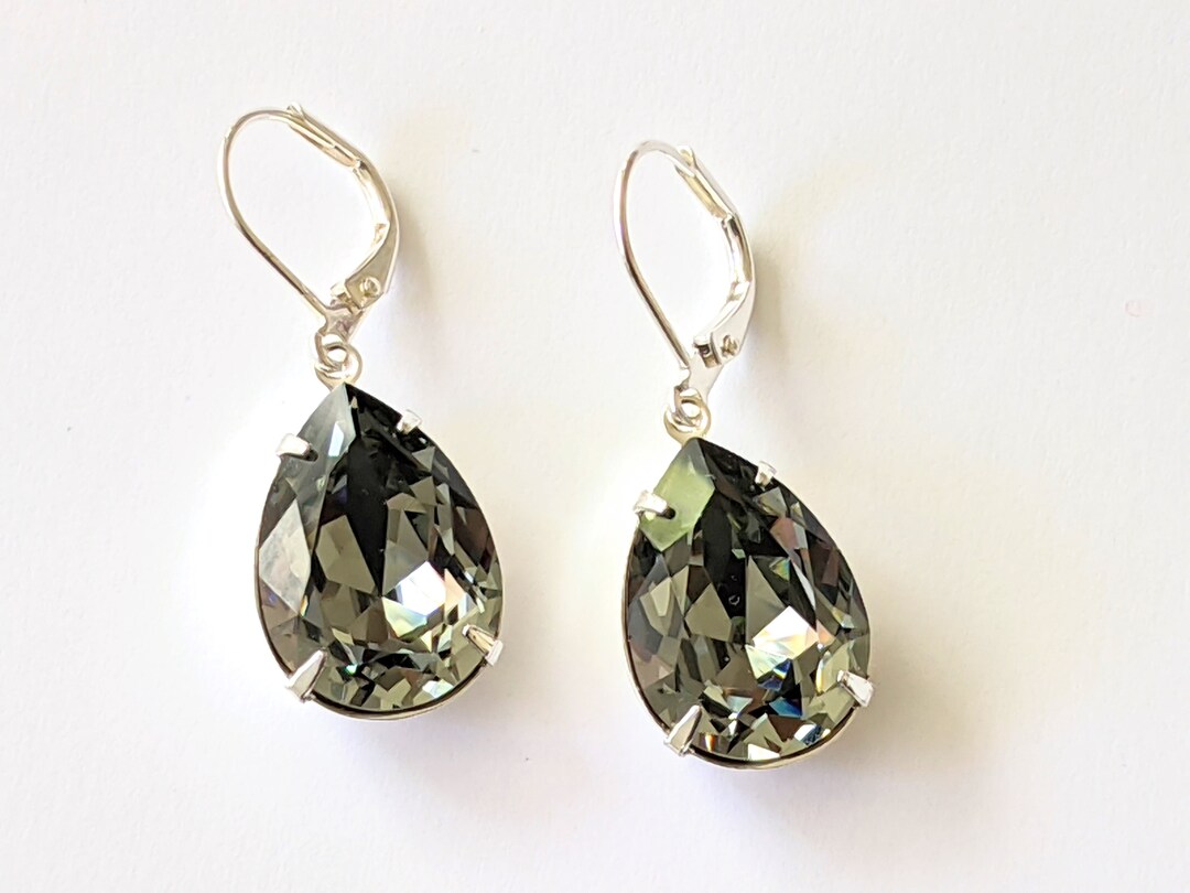 Black Diamond Teardrop Crystal Earrings Crystal Drop - Etsy