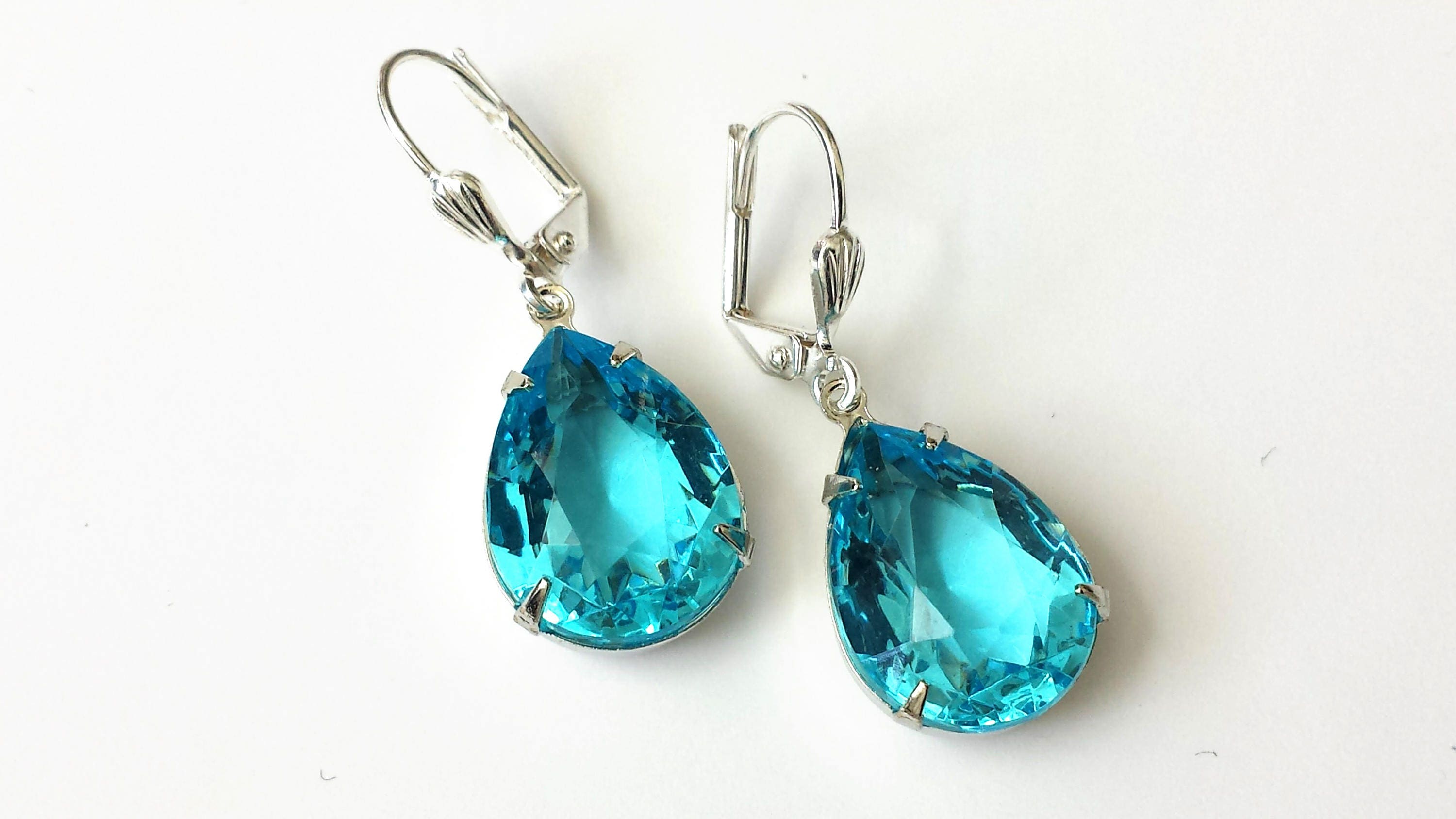 Aquamarine Drop Earrings Aquamarine Rhinestone Earrings Blue | Etsy