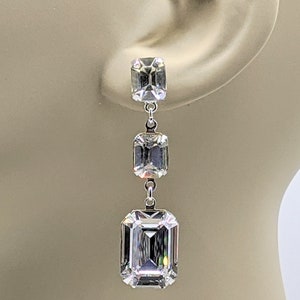 Long Crystal Earrings, Brides Unique Crystal Earrings, Elegant Post Jewelry, Silver Dangle Earrings, Prom Earrings, Elegant Holiday Jewelry