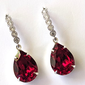 Red Crystal Earrings, Elegant Crystal Earrings, Red Rhinestone Earrings, Bridesmaids Gifts, Red Teardrop Earrings, Valentine Jewelry Gifts