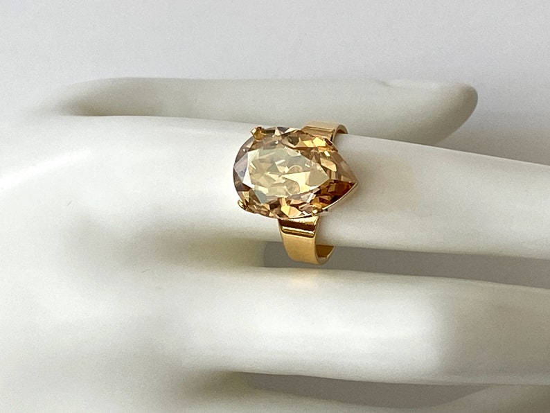 Aquamarine Crystal Ring, Crystal Rhinestone Ring, Crystal Teardrop Ring, Wedding Jewelry, Cocktail Ring, Adjustable Band Ring image 5