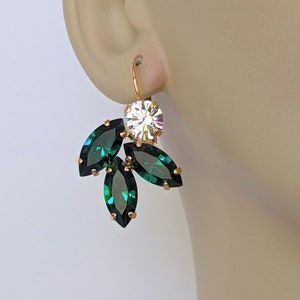 Statement Style Emerald and Crystal Earrings, Emerald Earrings, Elegant Jewelry, Brides Jewelry, Gold Marquise Earrings, Jewelry Gift