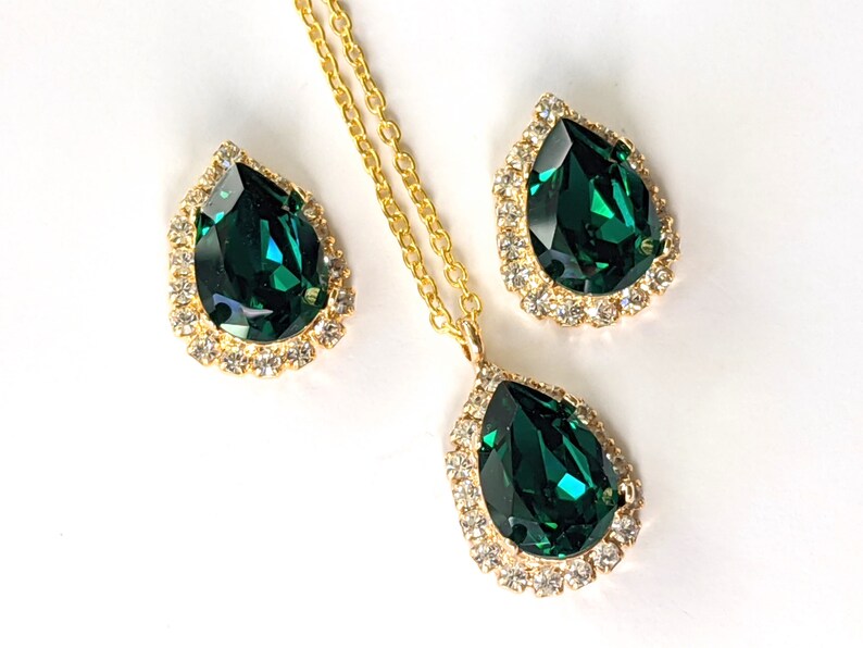 Emerald Crystal Jewelry Set Wedding Bridal Jewelry Set of 2 Etsy