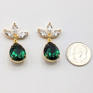 Emerald Crystal Post Earrings Emerald Green Earrings Bridesmaid Jewelry Gifts Crystal Post Earrings Emerald Drop Earrings Prom Earrings image 8