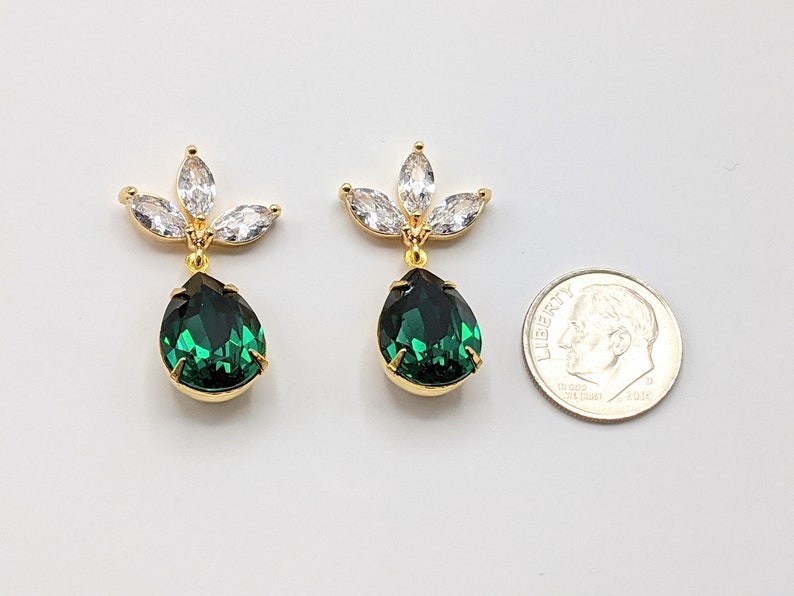 Emerald Crystal Post Earrings Emerald Green Earrings Bridesmaid Jewelry Gifts Crystal Post Earrings Emerald Drop Earrings Prom Earrings image 8