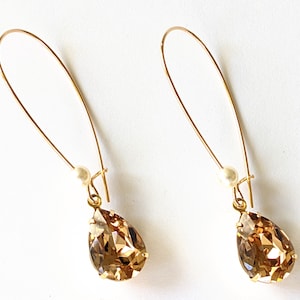 Light Colorado Topaz Earrings, Champaign Drop Earrings, Bridal Earrings, Small Teardrop Earrings, Bridesmaids Gifts, Beige Crystal Earrings