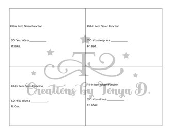 Intraverbal: Fill-In Item Given Function Target Cards (ABLLS-H8)