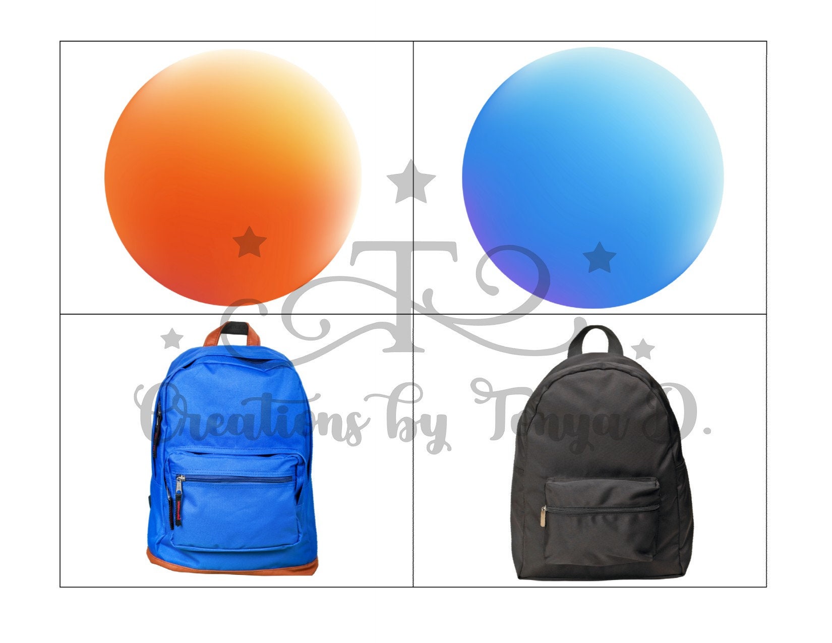 Pre-made target cards for Matching Non-Identical Objects