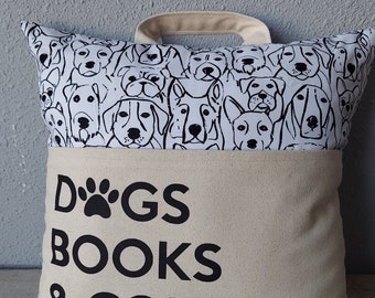Dog Books Coffee Reading Pillow Cover, Book Lover,Reading Pillow Cover, Bedroom Pillow Cover, Throw Pillow, Decorative Pillow, Accent Pillow