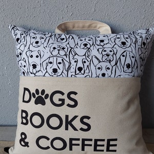 Dogs Books Coffee Reading Pillow Cover: Book Lover Gift