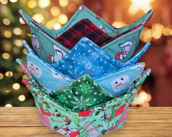 Christmas Bowl Cozy: Reversible Cotton Microwavable Pot Holder