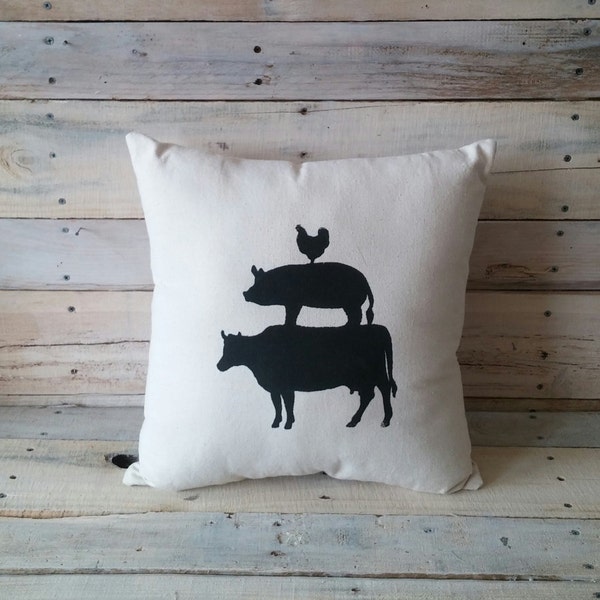 Cow Pig Chicken Pillow Cover, Farm Animal Pillow, Farmhouse Pillow, Decorative Pillow, Throw Pillow, Accent Pillow