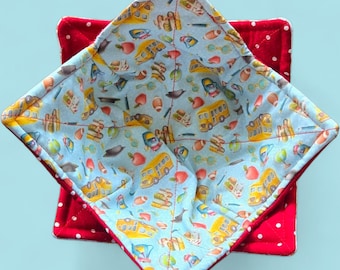 Microwavable Bowl Cozy: Reversible Cotton Pot Holder (9" x 9")