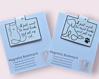 Dog Cat Magnetic Bookmark: Book Lover Gift
