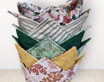 Microwavable Bowl Cozy: Reversible Cotton Pot Holder (9" x 9")