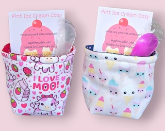 Pint Ice Cream Cozy: Reversible, Microwavable, with Spoon