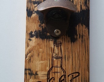 Wall mounted beer bottle opener - man cave gift - handcrafted barrel beer bottle opener