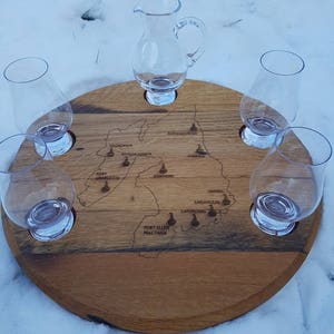 Whisky Barrel Spinner with Islay distillery map and glencairn glassware
