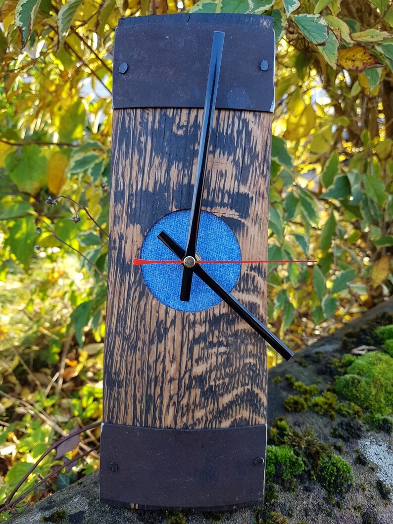 Whisky Barrel Clock With Harris Tweed Recycled Oak Scotch Whisky Barrel