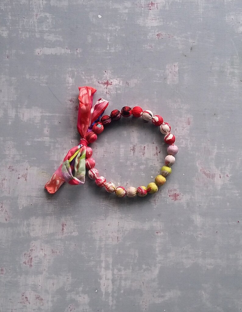 Hot Pink And Lime Green Textile Necklace Scarf Fabric Bead Etsy