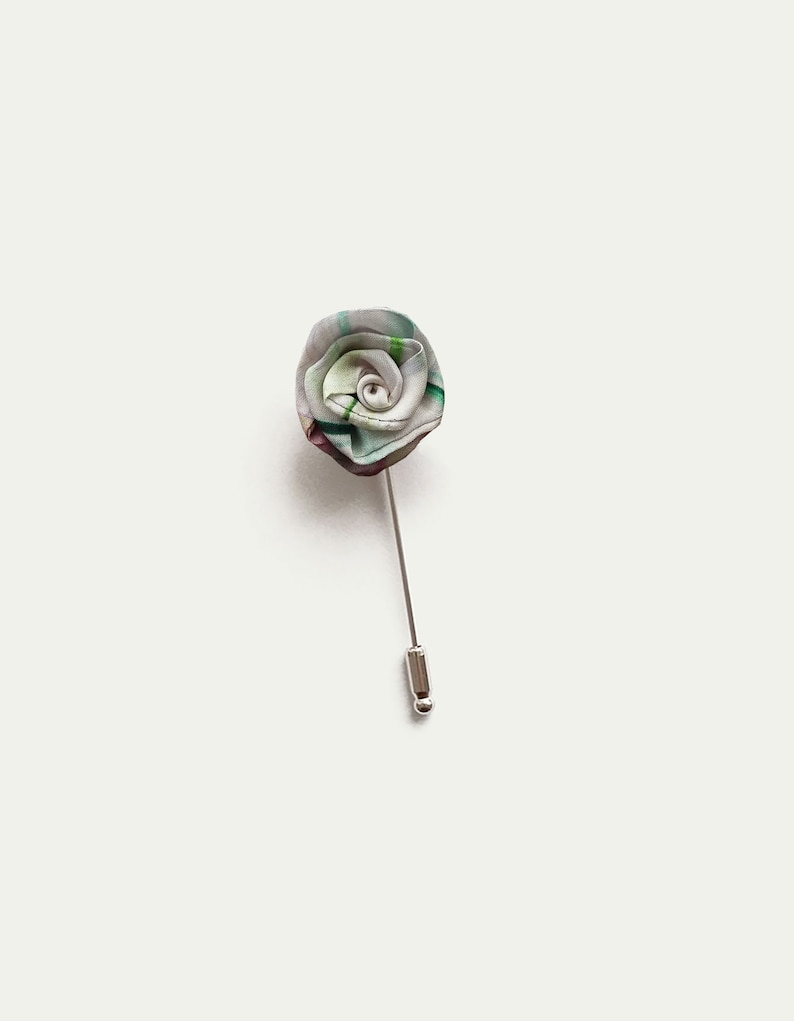 unique silk gifts for him rolled rosette wedding boutonniere handmade rose buttonhole Small white and green lapel flower suit stickpin