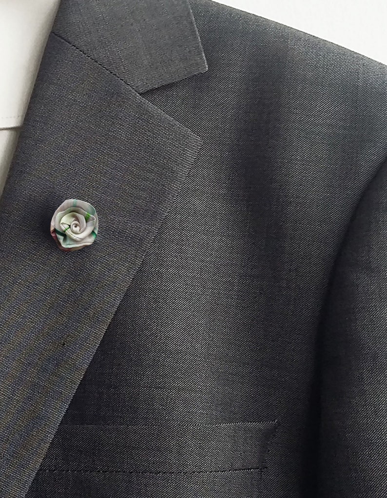 unique silk gifts for him rolled rosette wedding boutonniere handmade rose buttonhole Small white and green lapel flower suit stickpin