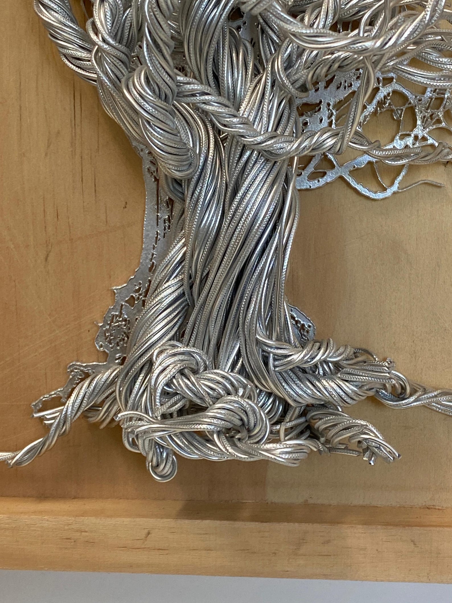 Backing Wire Frame Mixed Wire Wall Tree Art on Wooden Backing/frame - Silver Light Wood ...