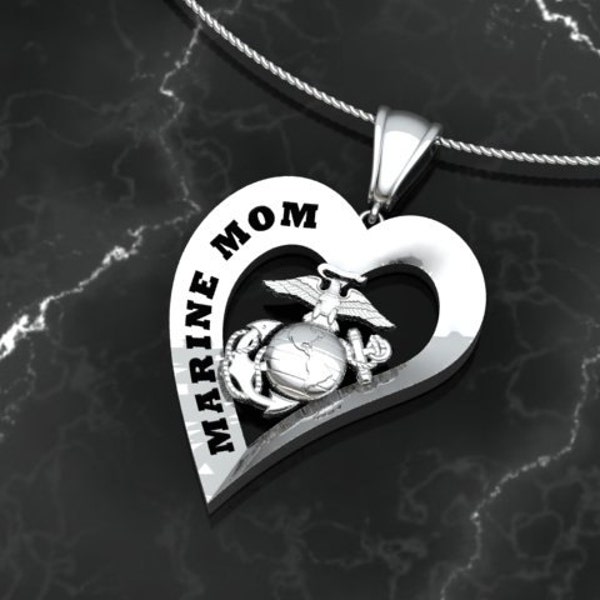 USMC Marine Mom Heart Pendant