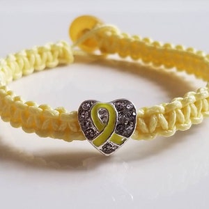 Yellow Awareness Ribbon Rhinestone Heart Bracelet * Bone Cancer * Sarcoma  * Endometriosis * Military Support * Gift for Her * Gift for Him