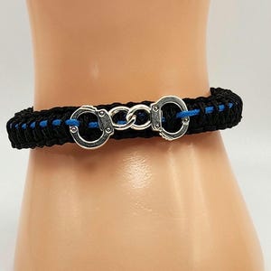 Thin Blue Line Handcuff Microcord Bracelet / King Cobra (Double Woven Band) / Law Enforcement Bracelet / Back the Blue / Academy Grad Gift