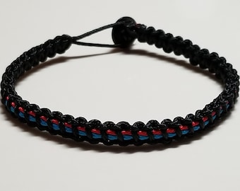 Police Fire Thin Blue Red Line Microcord Bracelet * First Responder Jewelry * Fireman / Firefighter and Police / Cop Bracelet * TBL TRL Band