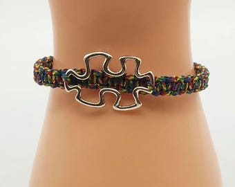 Autism Awareness Microcord Bracelet / Autism Awareness Puzzle Piece Jewelry / Gift for him / Gift for her / Choice of Plain or Puzzle Piece