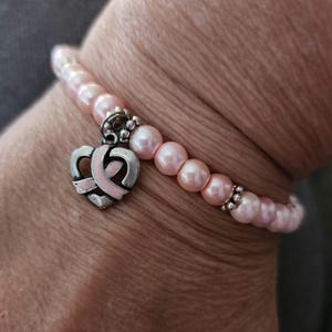 Breast Cancer Awareness Stretch Bracelet * Pink Awareness Ribbon Jewelry * Breast Cancer Survivor Bracelet * Pink Czech Beaded Bracelet