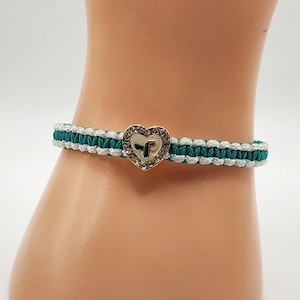 Zervikaler Krebs Microcord Armband mit Awareness Ribbon Strass Herz Perle / Zervikaler Krebs Support Armband / Armband für Überlebende