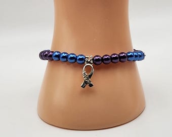 Rheumatoid Arthritis Stretch Bracelet / Blue and Purple Awareness Jewelry / Pediatric Stroke / Pediatric Rheumatic Disease / JA / MCTD