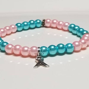 Kombinierter Brust- und Eierstockkrebs Stretch Armband / Kombinierter Brust- und Eierstockkrebs / Türkis & Rosa Bewusstsein Armband