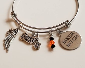 Ladies Biker Bitch Adjustable Charm Bracelet * Harley Davidson Inspired Biker Chick Bracelet * Biker Bracelet * Motorcycle Bracelet