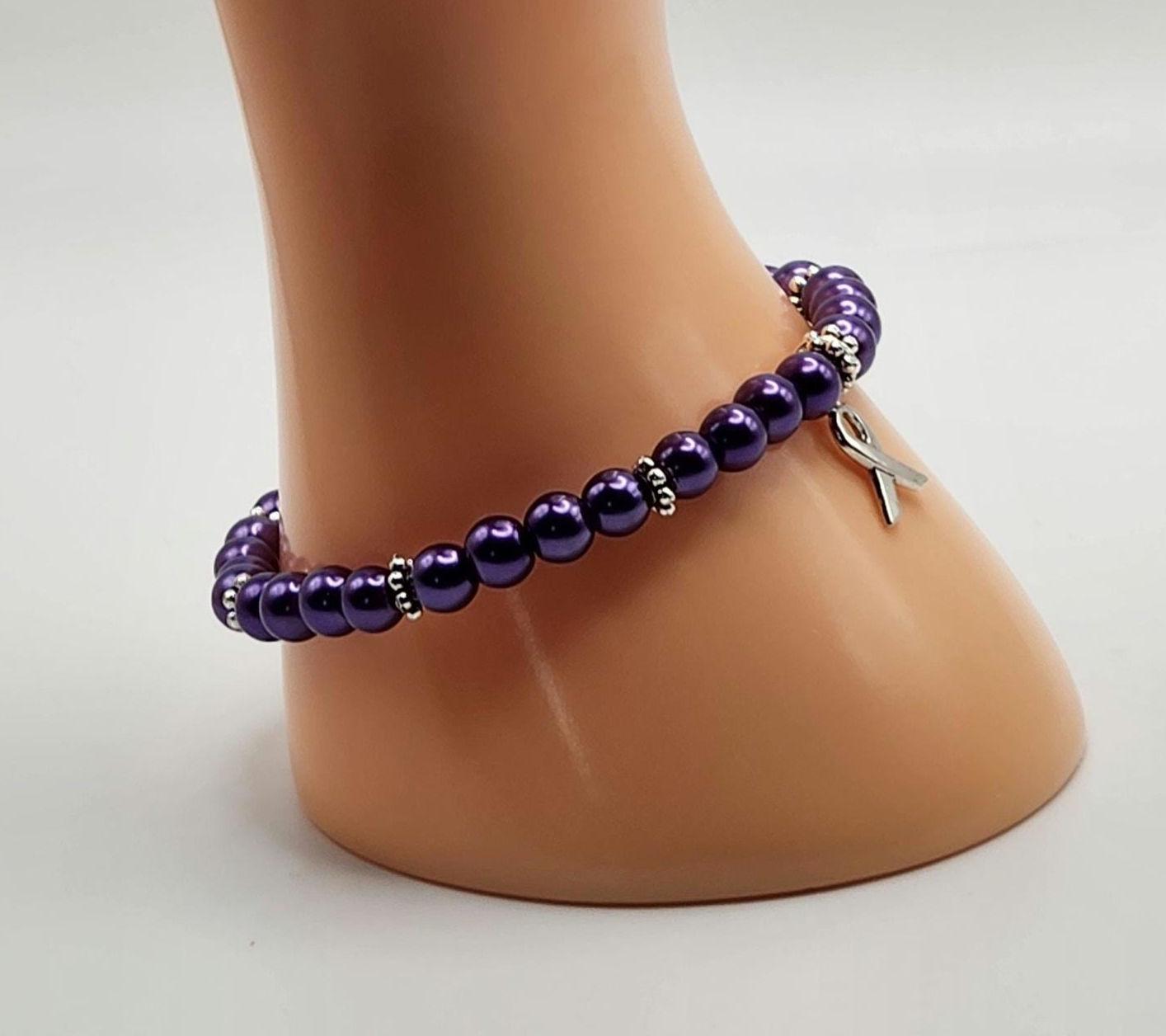 21 Pack Purple Ribbon Awareness Bracelets - Bangle Bracelets For Alzheimer's, Epilepsy, Cancer Support, Hope Faith Love