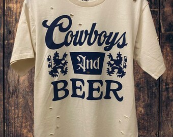 Cowboys and Beer Logo distressed unisex T shirt