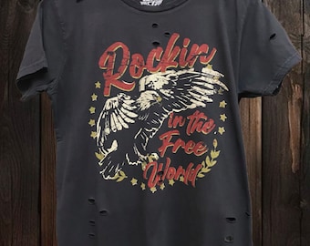 Rockin in the Free World 1980's Distressed Unisex T shirt