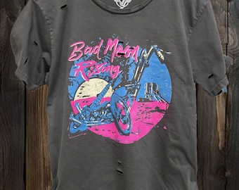 Bad Moon Rising 1980&#39;s Chopper Distressed Unisex T shirt