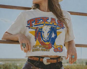 Camiseta corta y relajada de las finales del rodeo de Texas Fort Worth de 1983