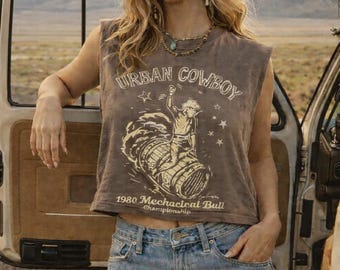 Urban Cowboy Boxy Midriff muscle crop top