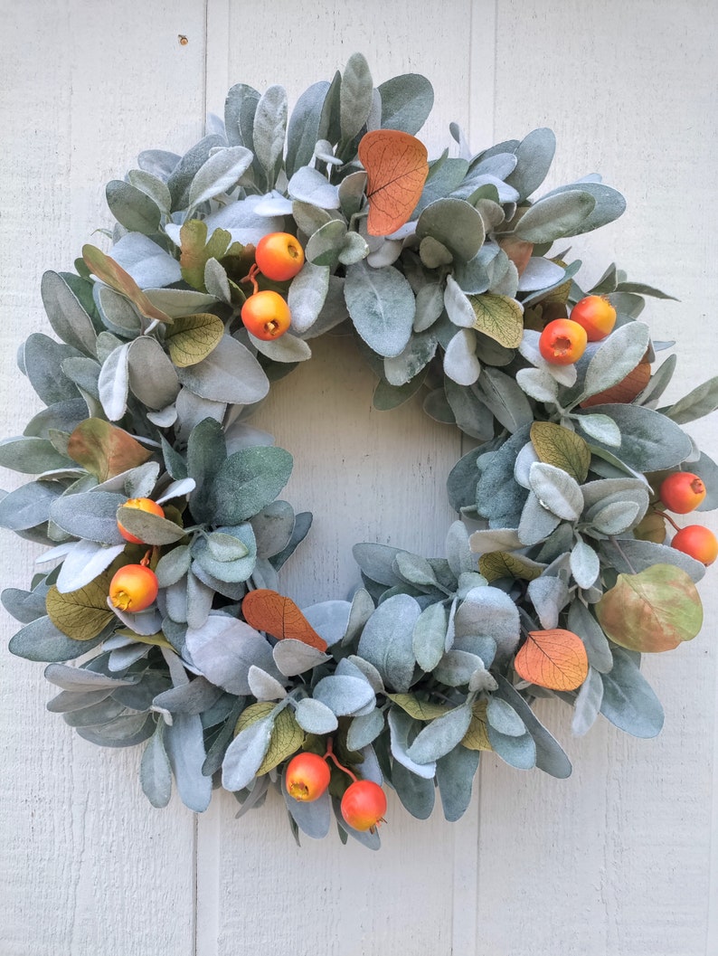 Fall Lambs Ear With Fall Eucalyptus and Orange Berries, Orange Berry ...